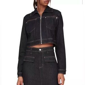 Avec Les Filles Denim Cropped Zip Jacket NWT✨NEW Sz Small